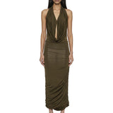 Abito midi con scollo a V profondo in verde Blumarine - donna 