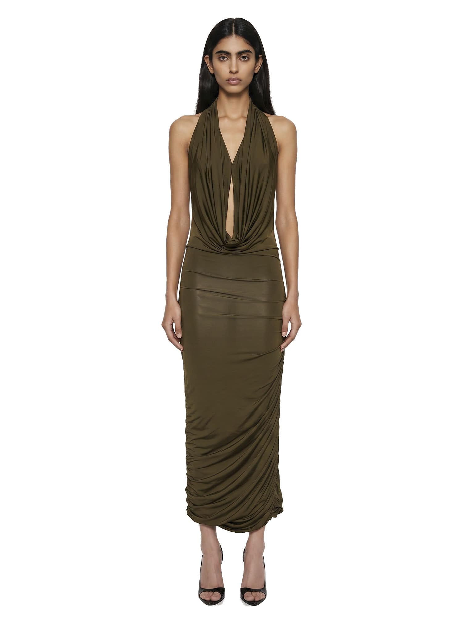 Abito midi con scollo a V profondo in verde Blumarine - donna 