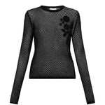 Top all'uncinetto con applicazioni a fiore in nero Ganni - donna 