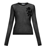 Top all'uncinetto con applicazioni a fiore in nero Ganni - donna 