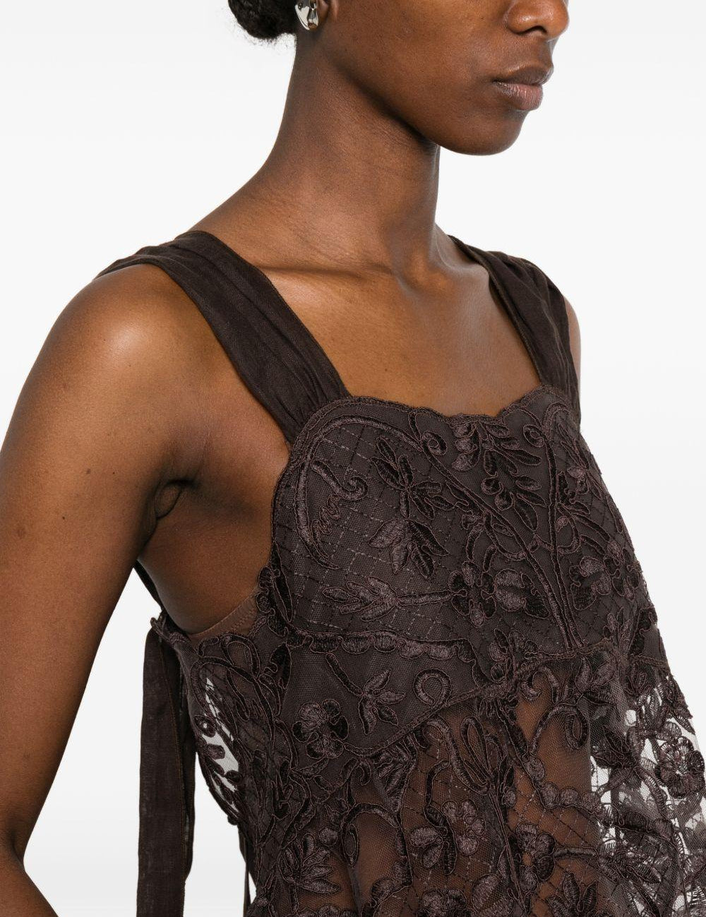 Top in pizzo con motivo floreale in marrone Maurizio - donna 