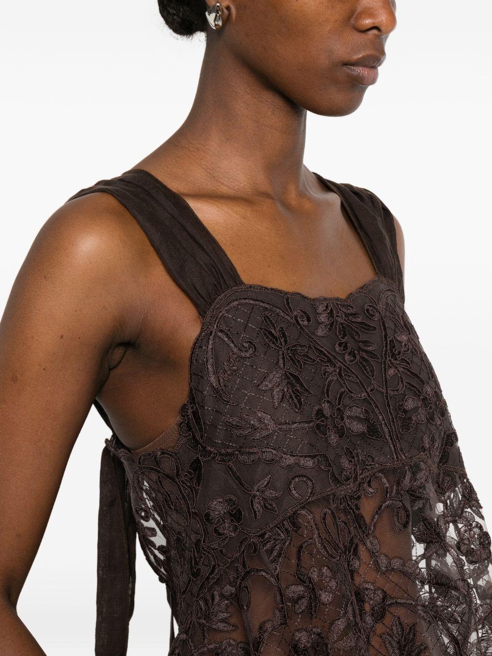 Top in pizzo con motivo floreale in marrone Maurizio - donna 