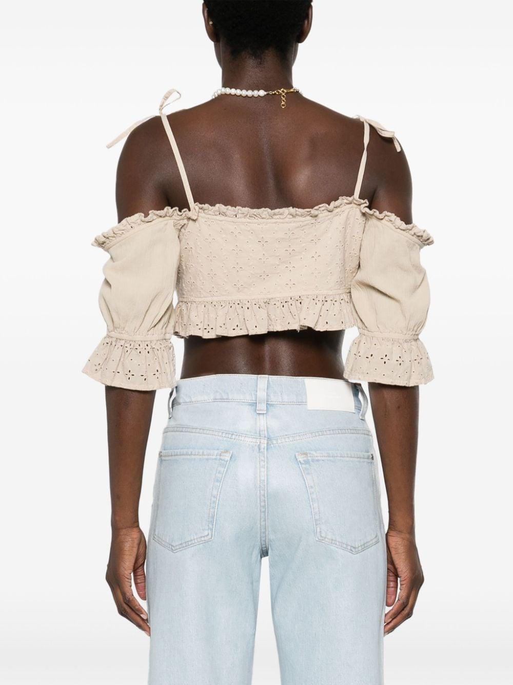 Top crop in pizzo sangallo in beige Guess USA - donna 
