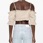Top crop in pizzo sangallo in beige Guess USA - donna 