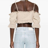 Top crop in pizzo sangallo in beige Guess USA - donna 