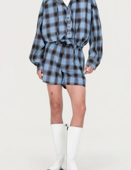 Giacca a quadri con cappuccio in blu Feng Chen Wang - uomo 