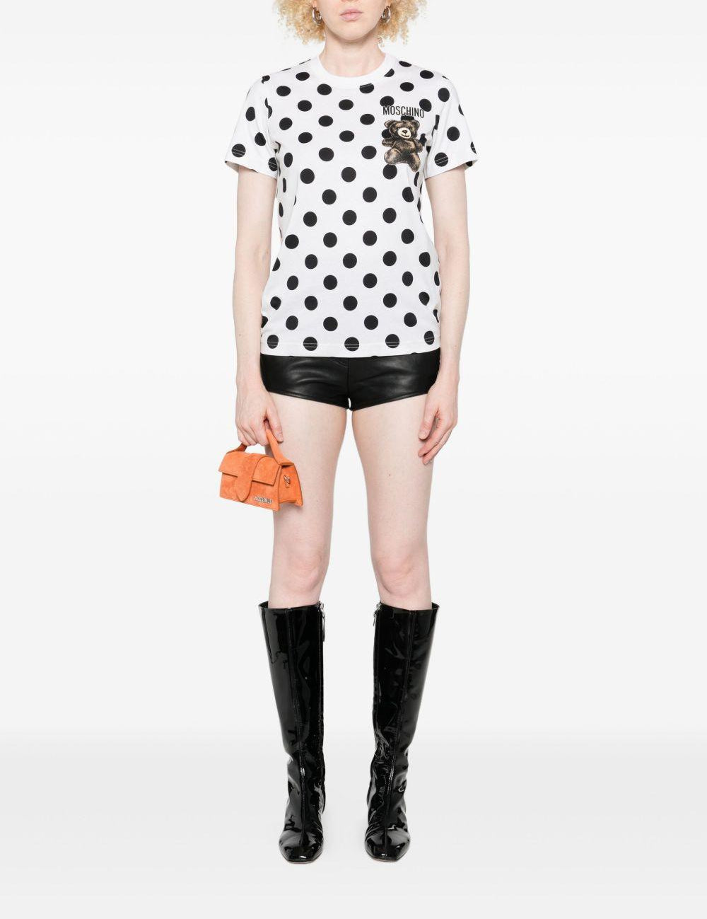 T-shirt con stampa a pois teddy bear in bianco Moschino - donna 