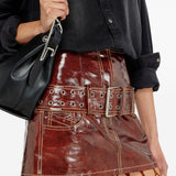 Minigonna in pelle verniciata con cintura in marrone Diesel - donna 