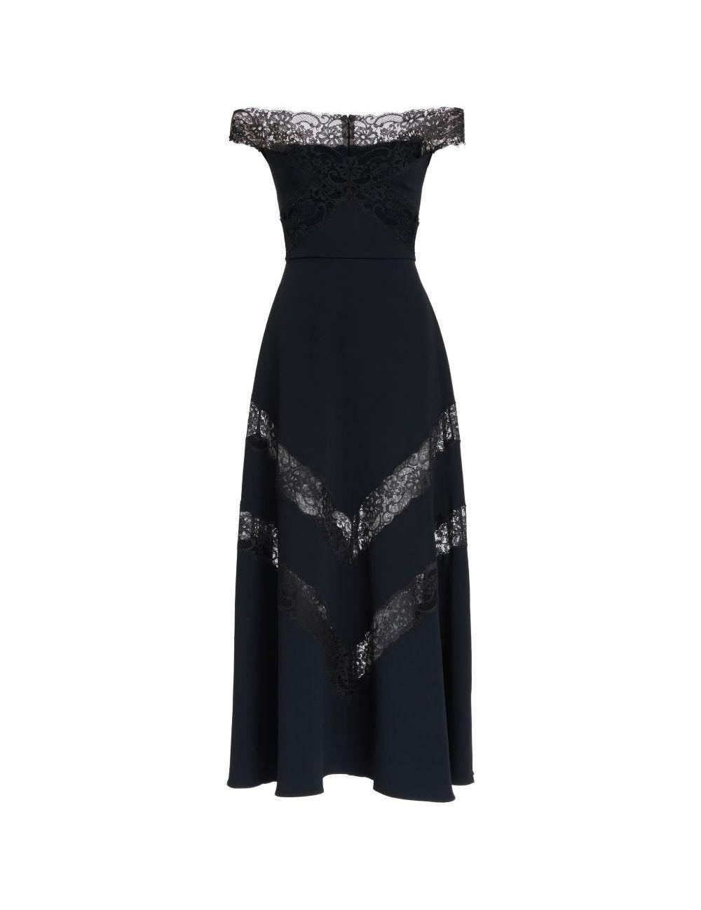 Abito midi in pizzo con spalle scoperte in nero Elie saab - donna 