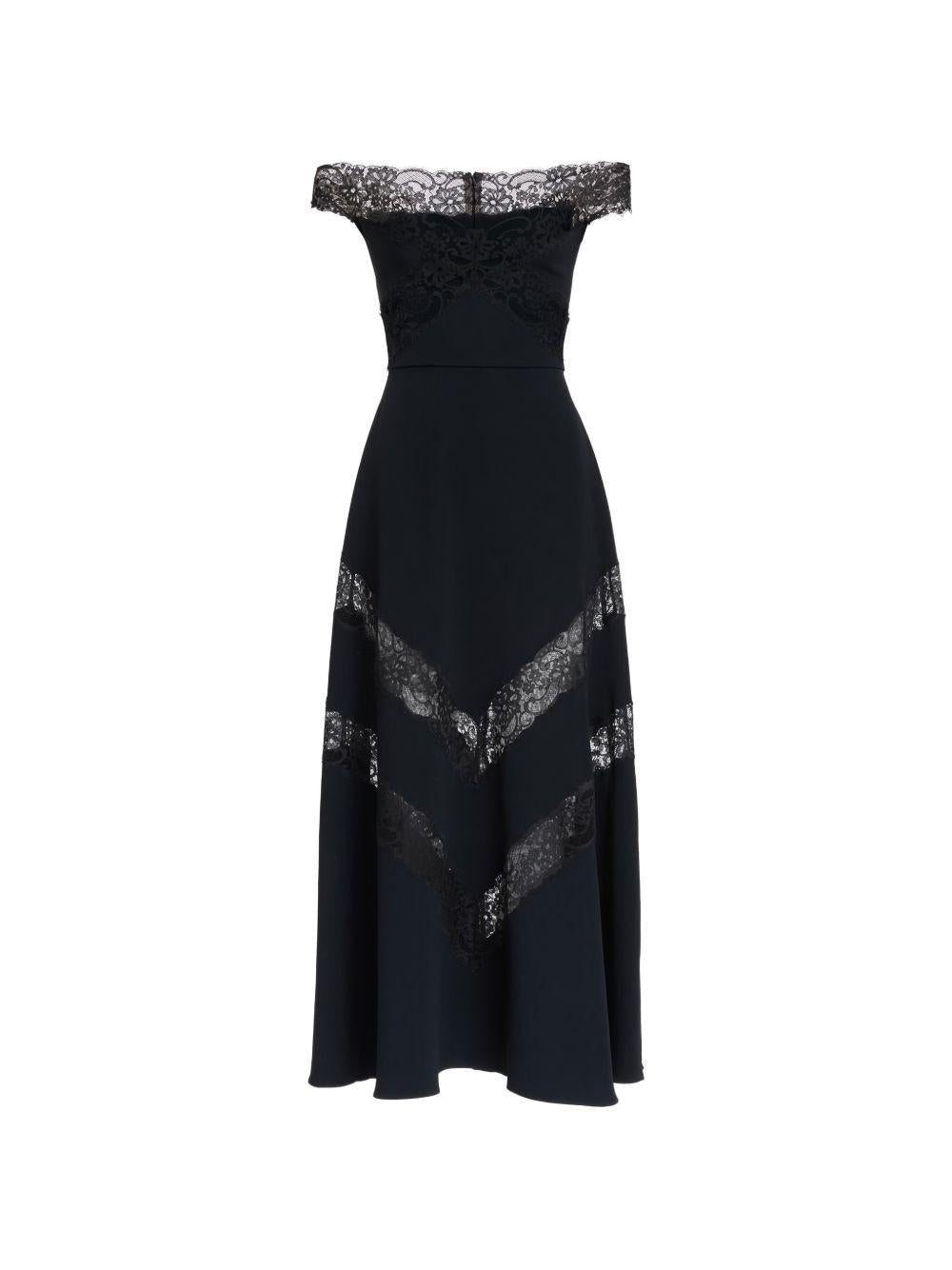 Abito midi in pizzo con spalle scoperte in nero Elie saab - donna 