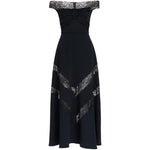Abito midi in pizzo con spalle scoperte in nero Elie saab - donna 