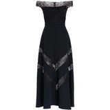 Abito midi in pizzo con spalle scoperte in nero Elie saab - donna 