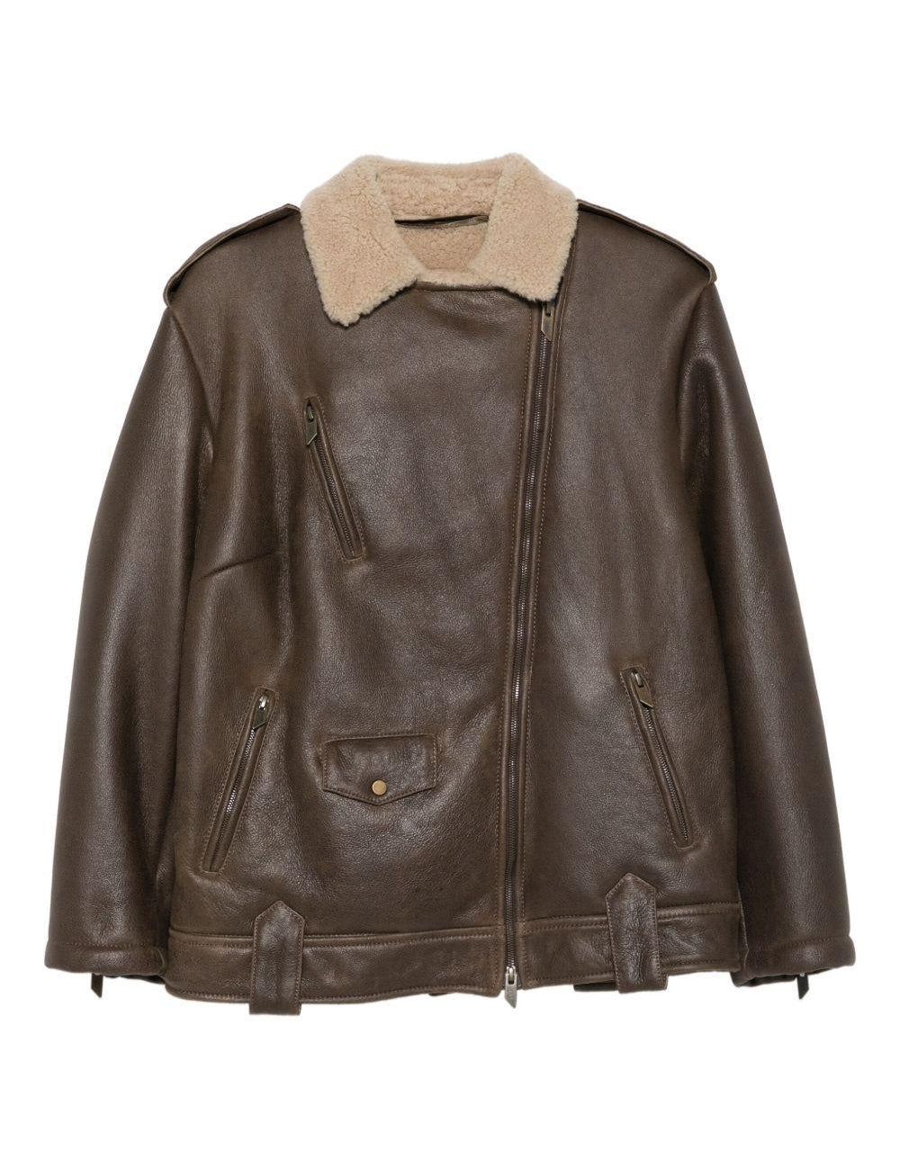Giacca in pelle con zip in marrone Salvatore santoro - donna 