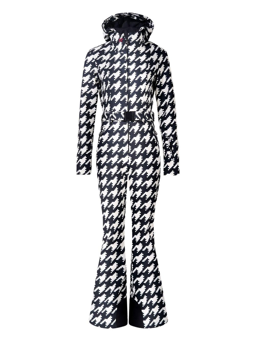 Tuta da sci con cappuccio pied de poule in bianco e nero Perfect moment - donna 