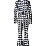Tuta da sci con cappuccio pied de poule in bianco e nero Perfect moment - donna 