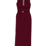 Abito lungo con cintura in bordeaux Rowen rose - donna 
