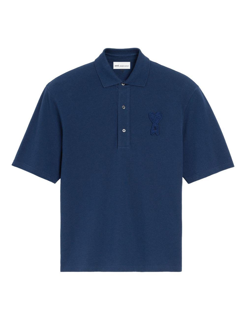 Polo Ami de Coeur con applicazione in blu Ami paris - uomo 