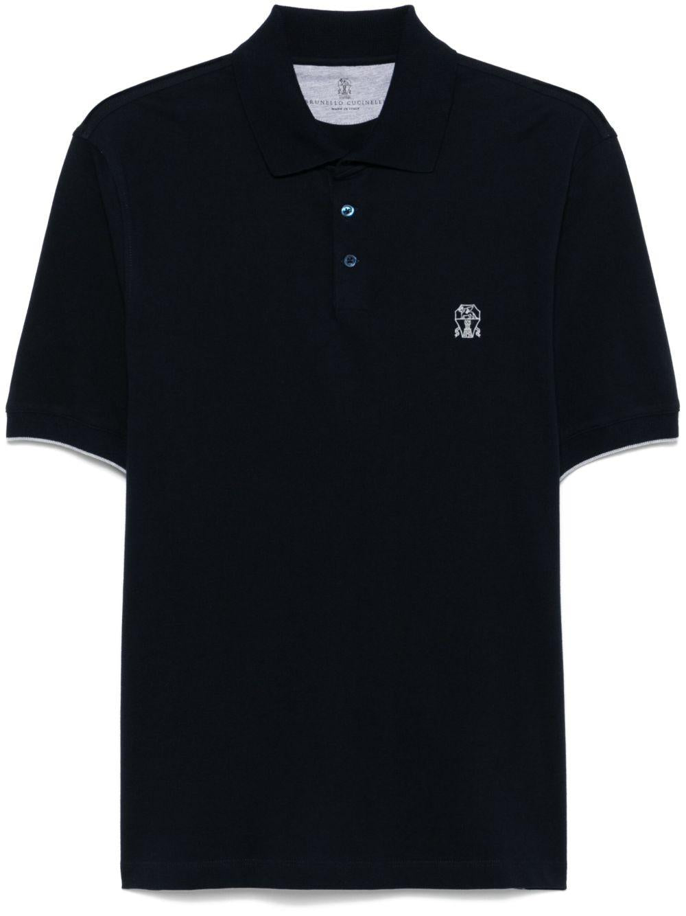 Polo con ricamo in nero Brunello cucinelli - uomo 
