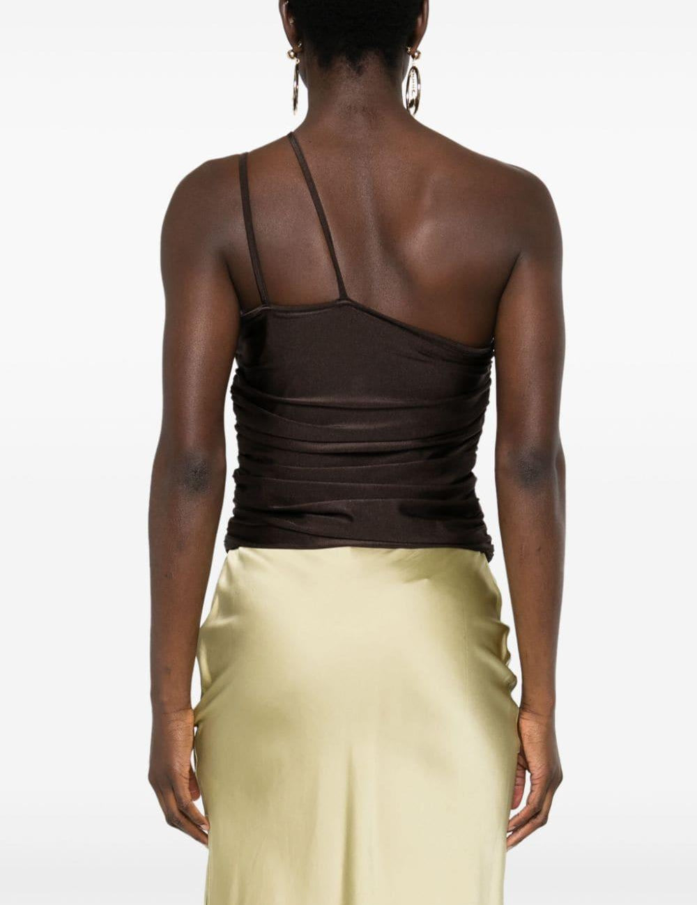Top asimmetrico con cut-out in marrone - donna 