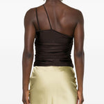 Top asimmetrico con cut-out in marrone - donna 