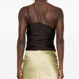 Top asimmetrico con cut-out in marrone - donna 