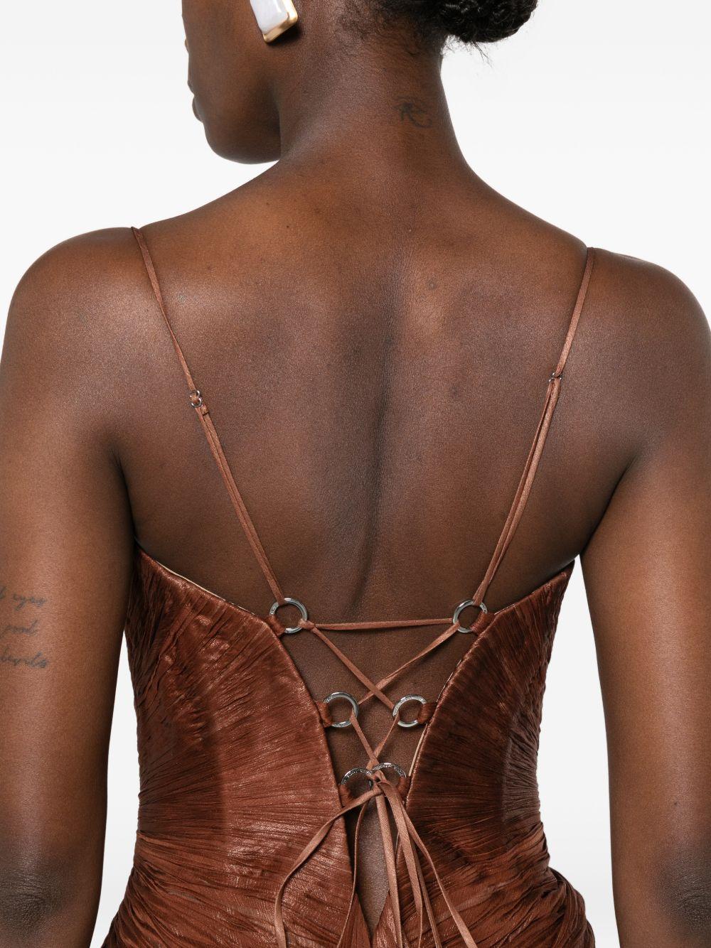 Maxi abito con corsetto cecilia effetto plissé in marrone Maria lucia hohan - donna 