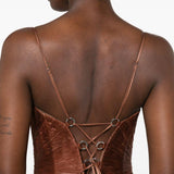 Maxi abito con corsetto cecilia effetto plissé in marrone Maria lucia hohan - donna 