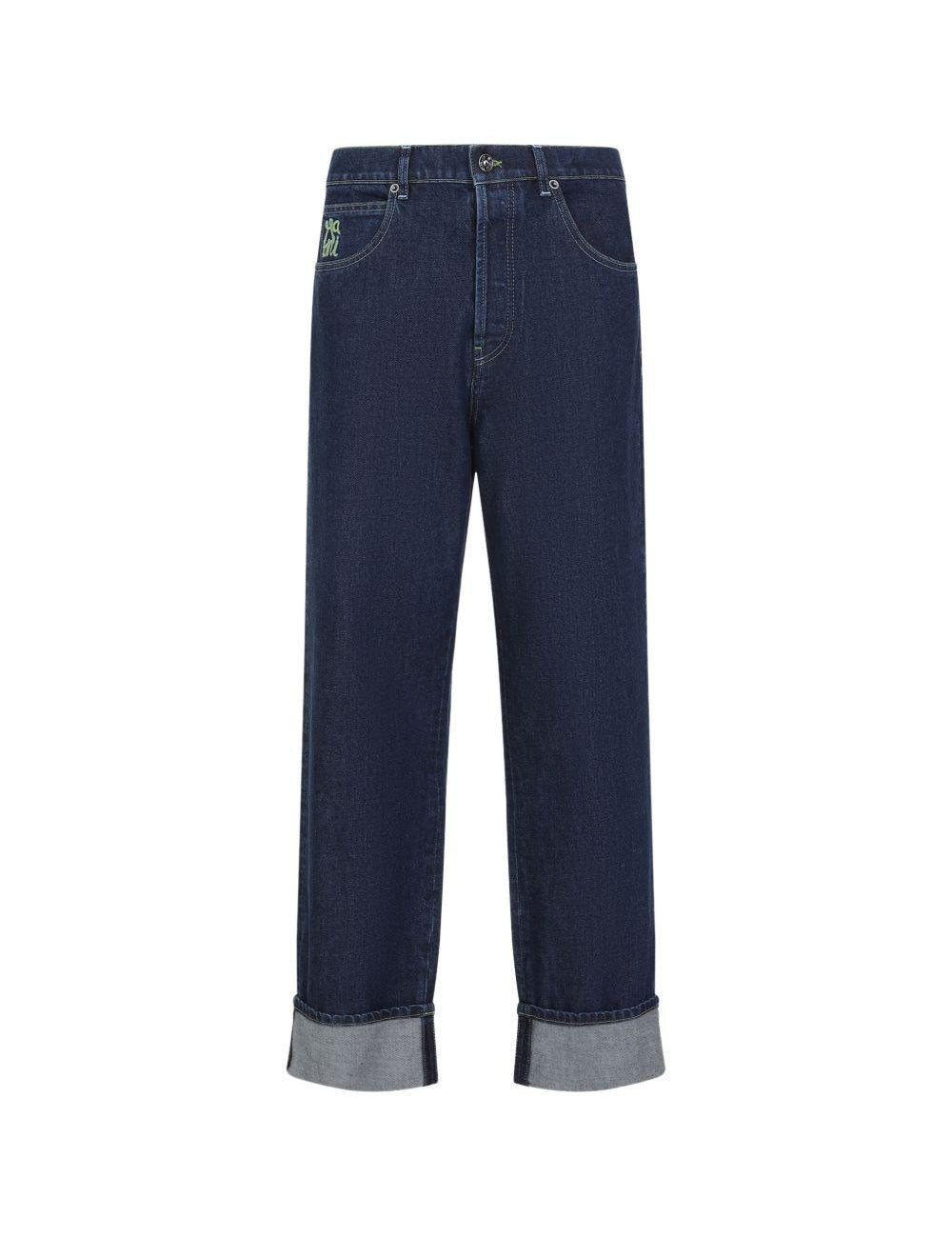 Jeans dritti con ricamo su tasca in blu Marni - uomo 