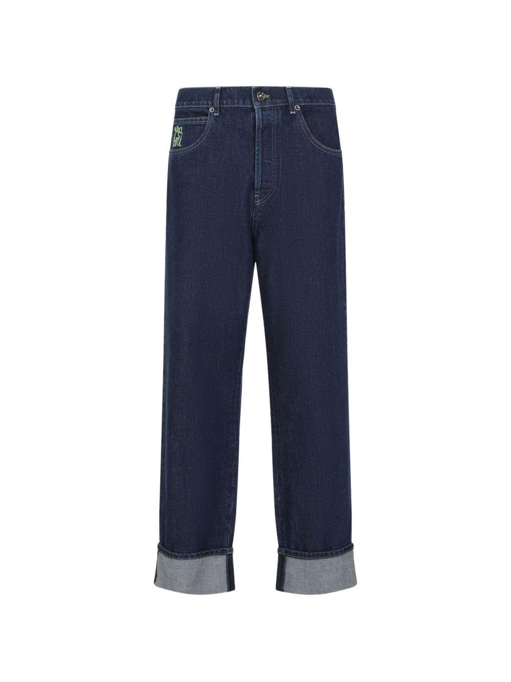 Jeans dritti con ricamo su tasca in blu Marni - uomo 