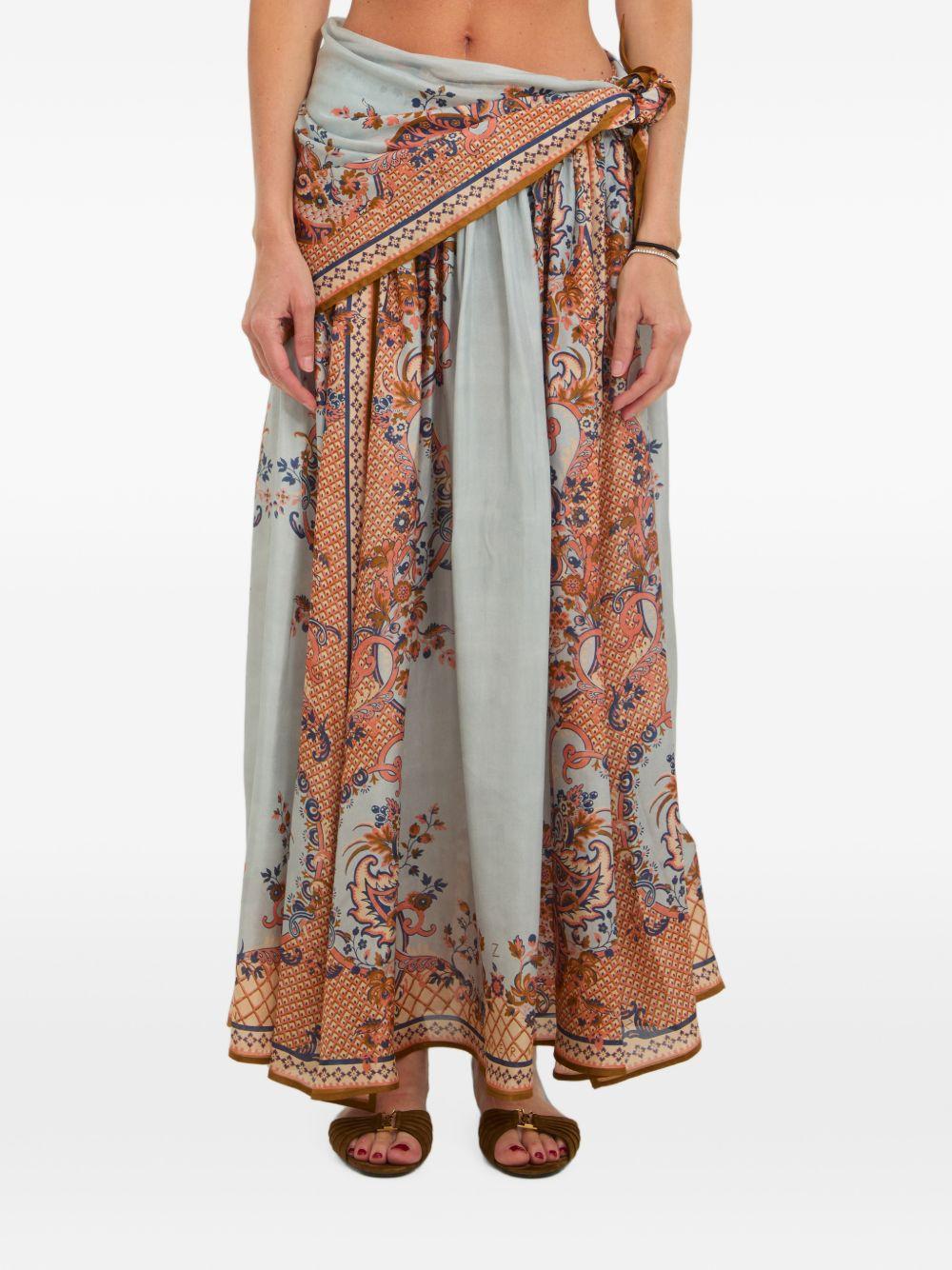Gonna midi con stampa aster in celeste Zimmermann - donna 
