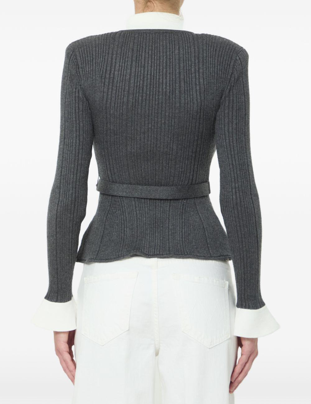 Cardigan a coste con cintura in grigio 