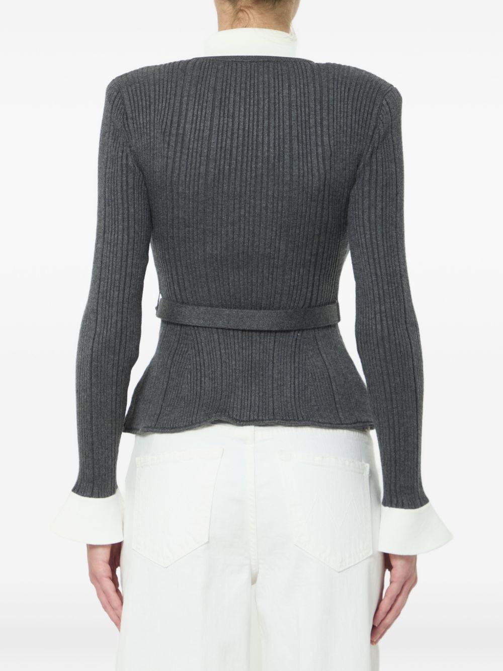 Cardigan a coste con cintura in grigio 