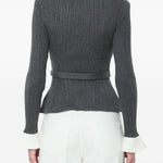 Cardigan a coste con cintura in grigio 