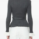 Cardigan a coste con cintura in grigio 