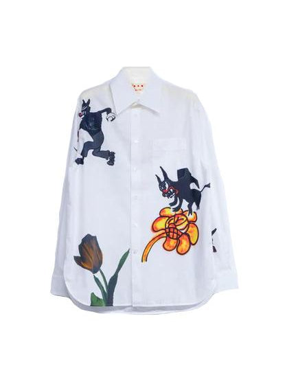 Camicia in popeline stampata wolfs & tulip in bianco Marni - uomo 