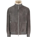 Giacca in pelle a collo alto in grigio Brunello cucinelli - uomo 