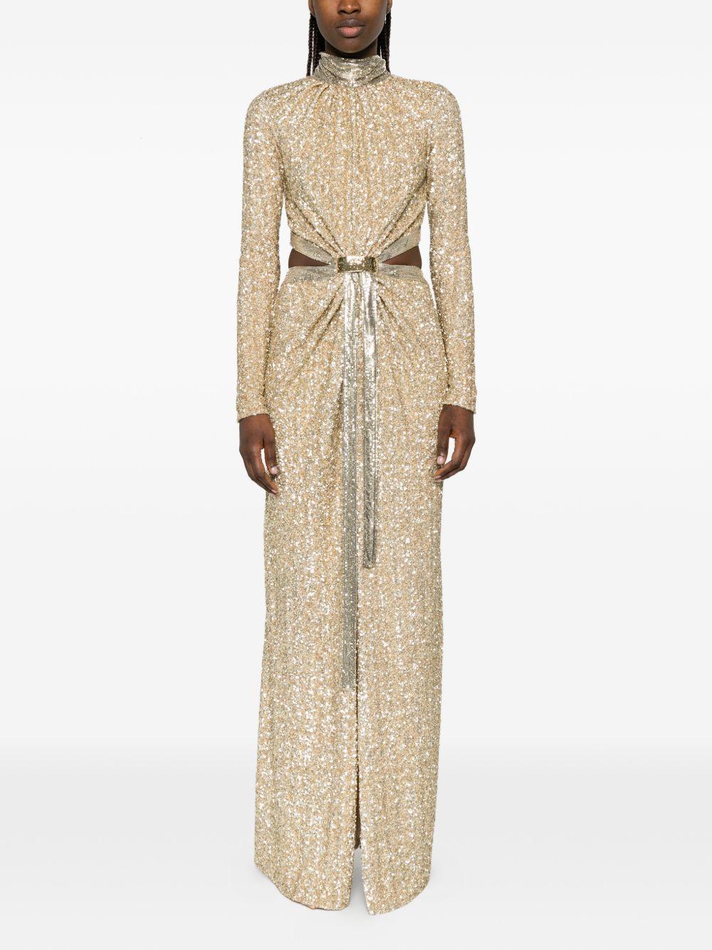 Abito lungo con paillettes in oro Rabanne - donna 