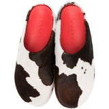 Mules fussbett con stampa mucca in bianco e marrone 