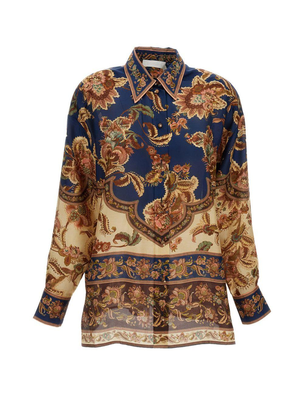 Camicia di seta con stampa floreale Aster multicolore 