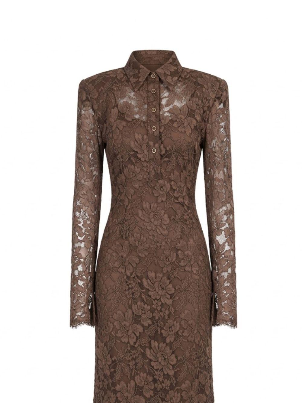 Abito in pizzo con colletto in marrone Rowen Rose - donna 