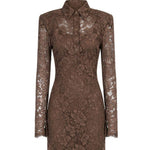 Abito in pizzo con colletto in marrone Rowen Rose - donna 