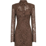 Abito in pizzo con colletto in marrone Rowen Rose - donna 