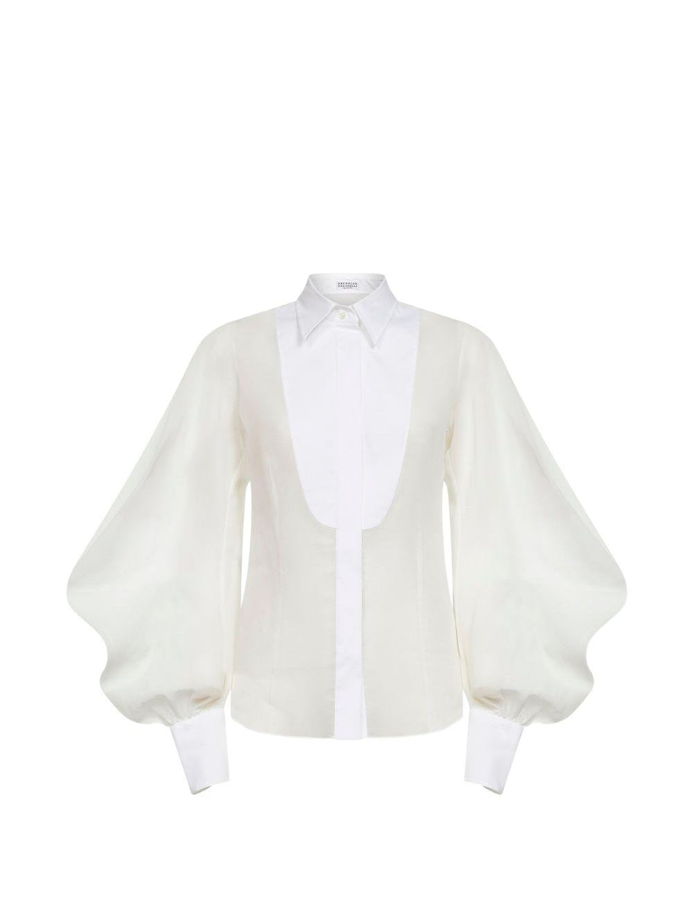 Camicia con maniche bishop in bianco Brunello Cucinelli - donna 