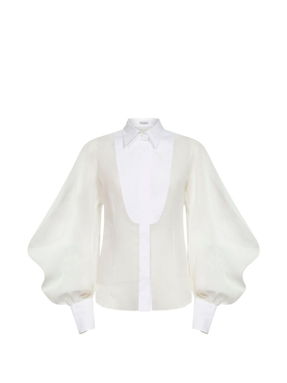 Camicia con maniche bishop in bianco Brunello Cucinelli - donna 