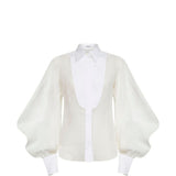 Camicia con maniche bishop in bianco Brunello Cucinelli - donna 