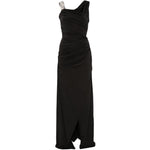 Abito lungo asimmetrico con arricciature e decorazioni di cristalli in nero Amen - donna 