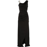 Abito lungo asimmetrico con arricciature e decorazioni di cristalli in nero Amen - donna 