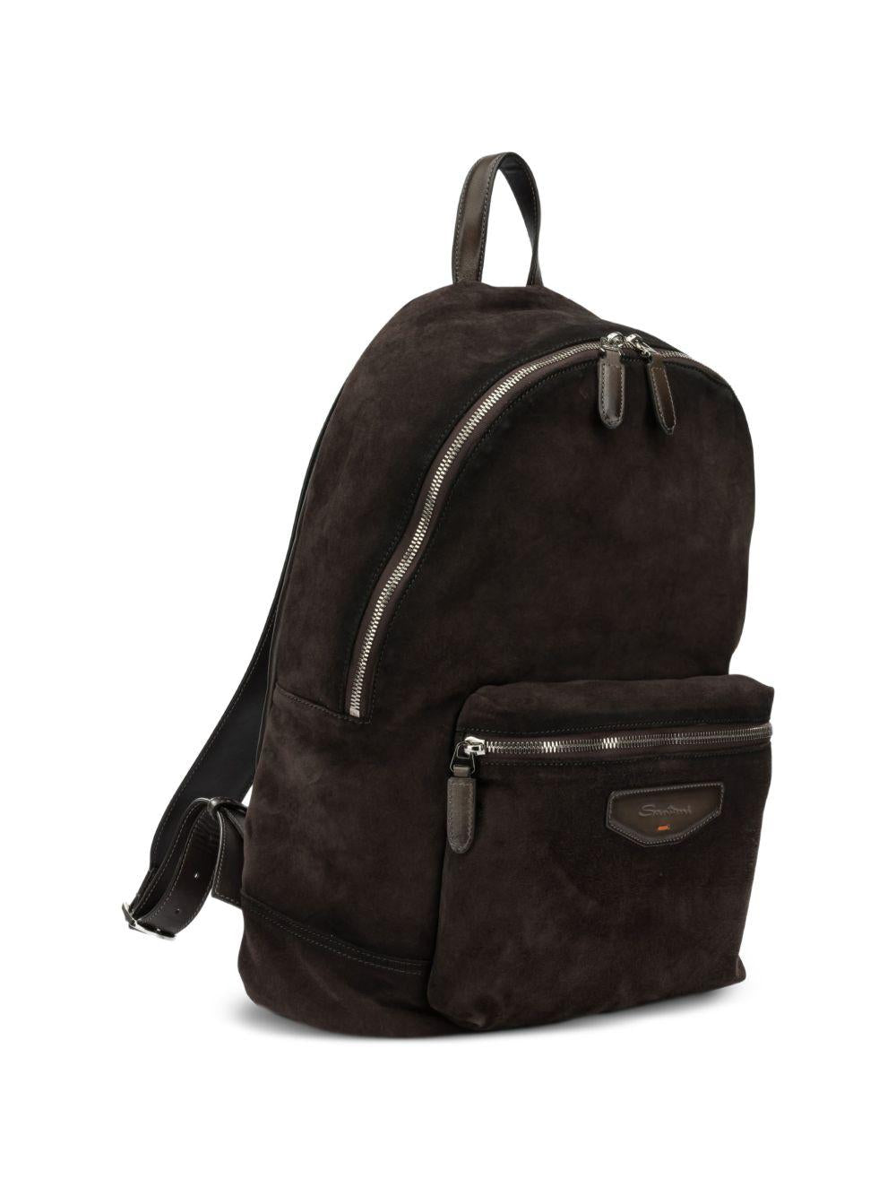 Zaino in pelle scamosciata con logo in marrone 