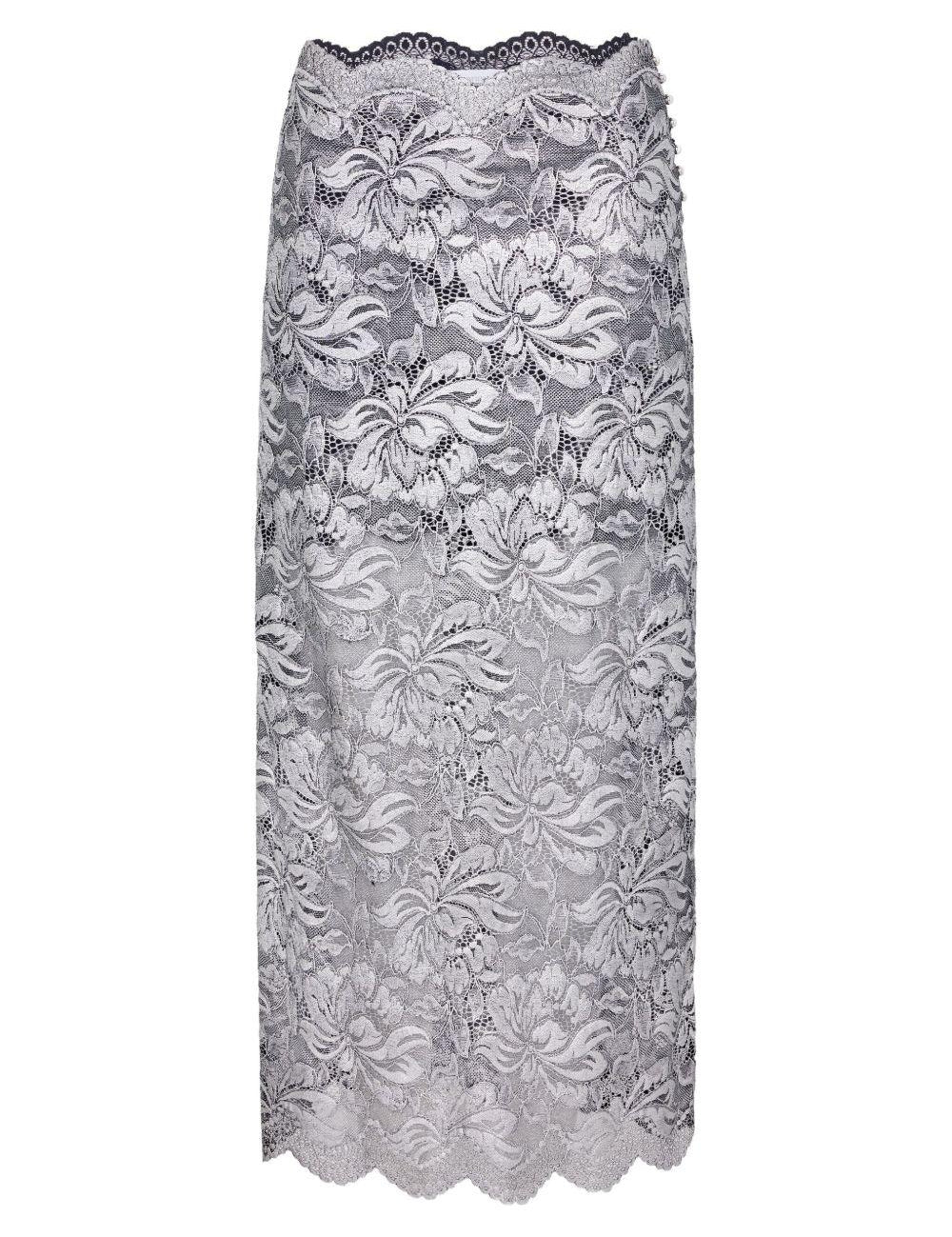 Gonna midi in pizzo floreale in argento Rabanne - donna 