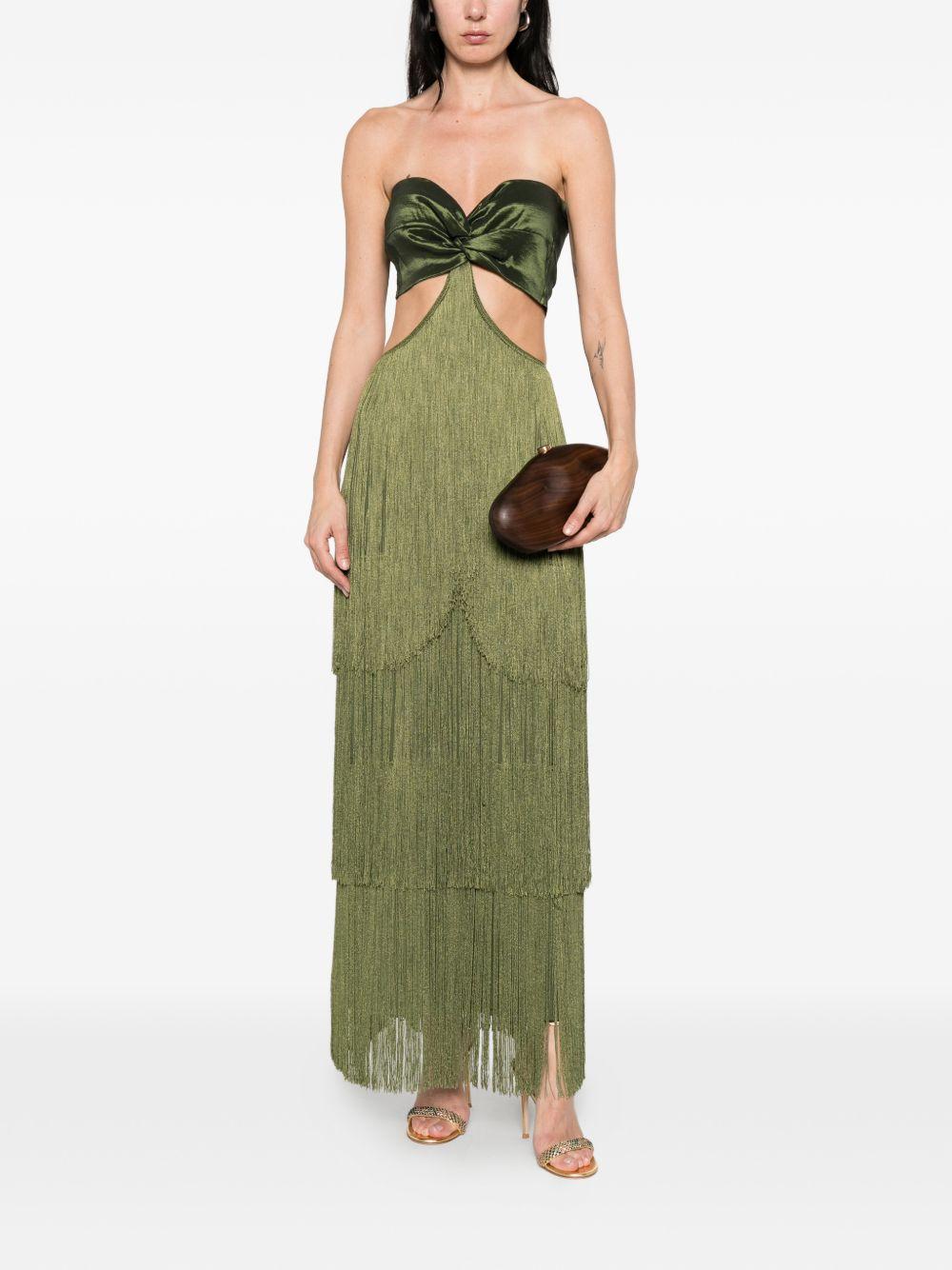 Abito lungo con frange in verde Bless - donna 